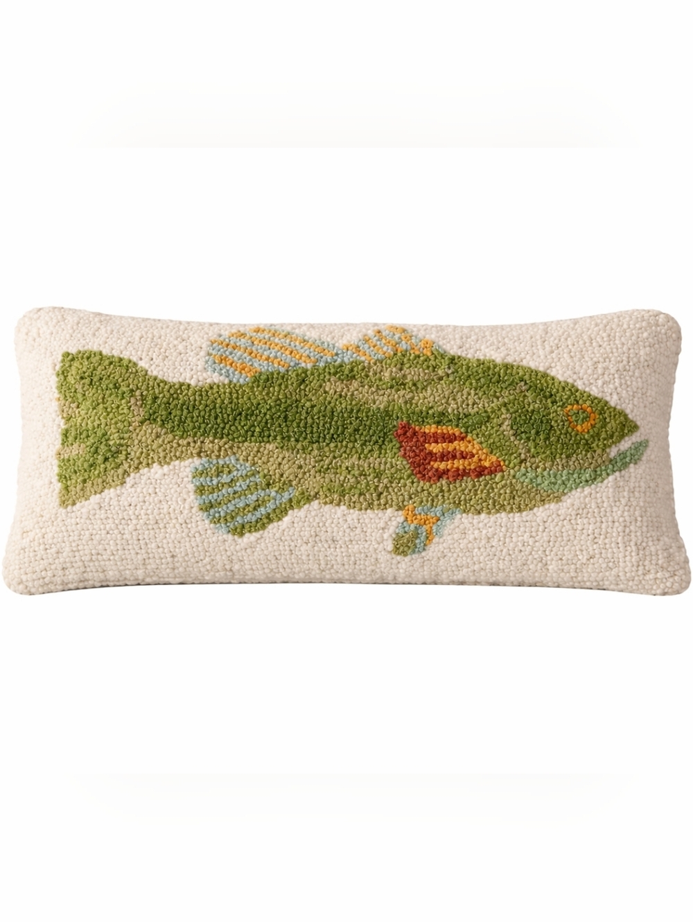 Mud Pie Hand-Hooked Wool Trout Decorative Pillow Cabin Rustic Decor NWT